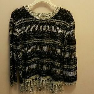 NWOT Ruby Rd Size L Black Silver Sweater Fringe